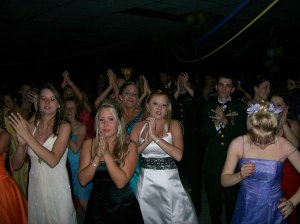 Dance party to cheer up staring military guy
